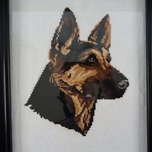 German Shepherd Dog Vintage Framed Needlepoint Cross Stitch Handmade Decor - Picture 1 of 4